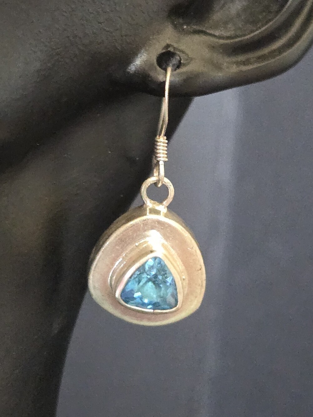 Sterling Silver Blue Topaz Drop Earrings - Signed - Picture 8 of 8
